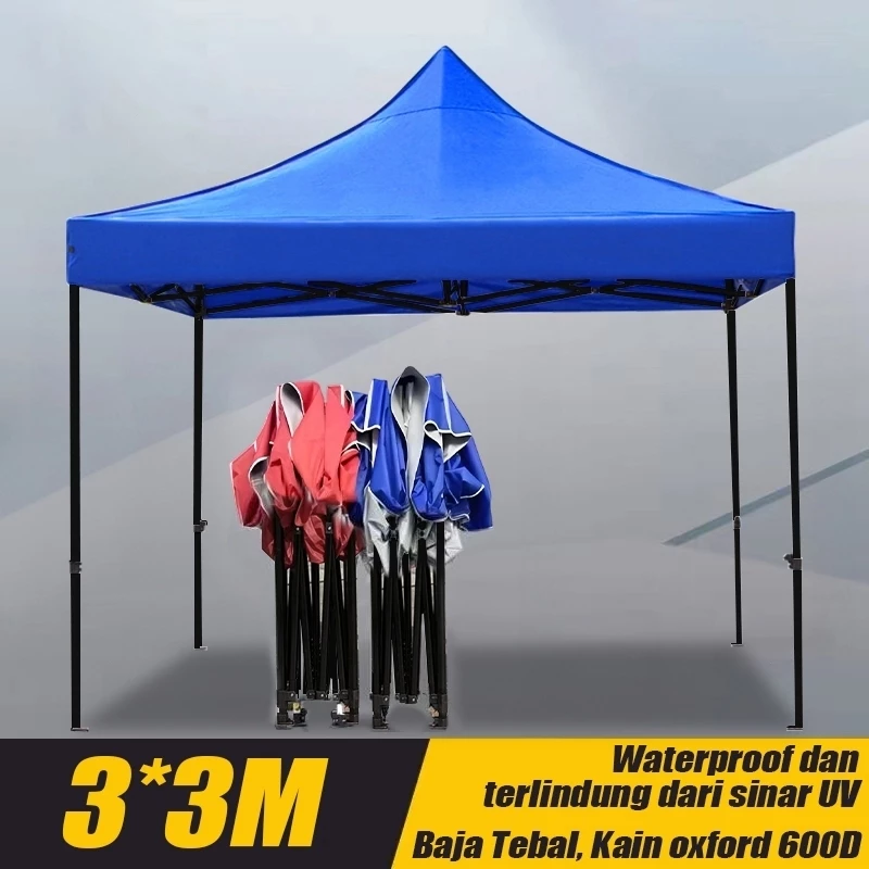 Tenda outdoor payung besar kerai lipat teleskopik hut payung kaki empat hut parkir tahan hujan kain atap kerai tenda kain payung tenda empat sudut 3x3