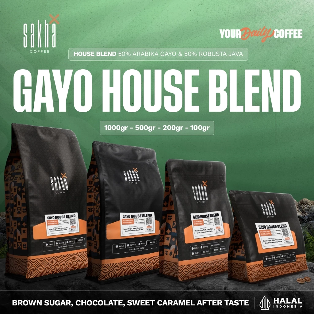 Sakha Coffee Roastery Kopi Arabika Gayo Special House Blend Coffee Bean Biji Bubuk Asli Murni Arabica