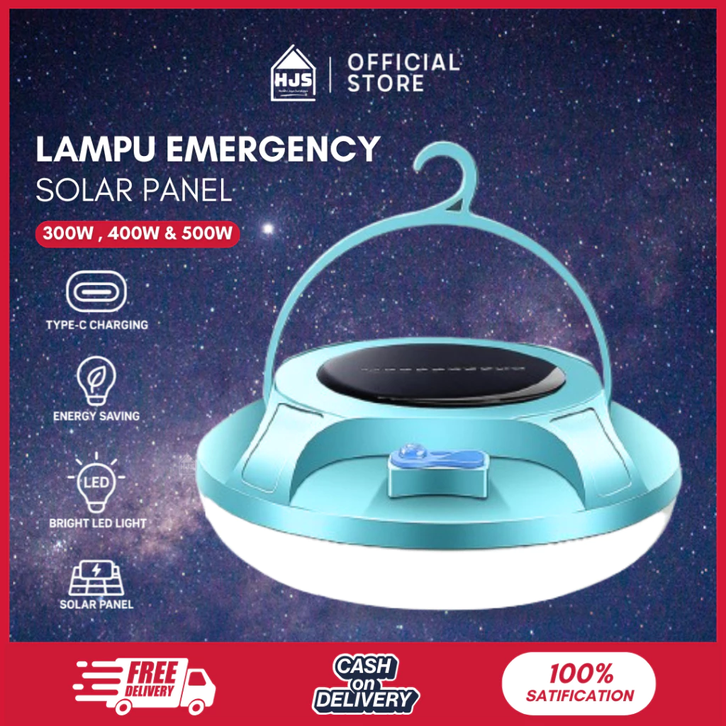 HJS Lampu Emergency UFO Gantung Solar Panel Camping Lamp 300W 400W 500W Lampu Outdoor
