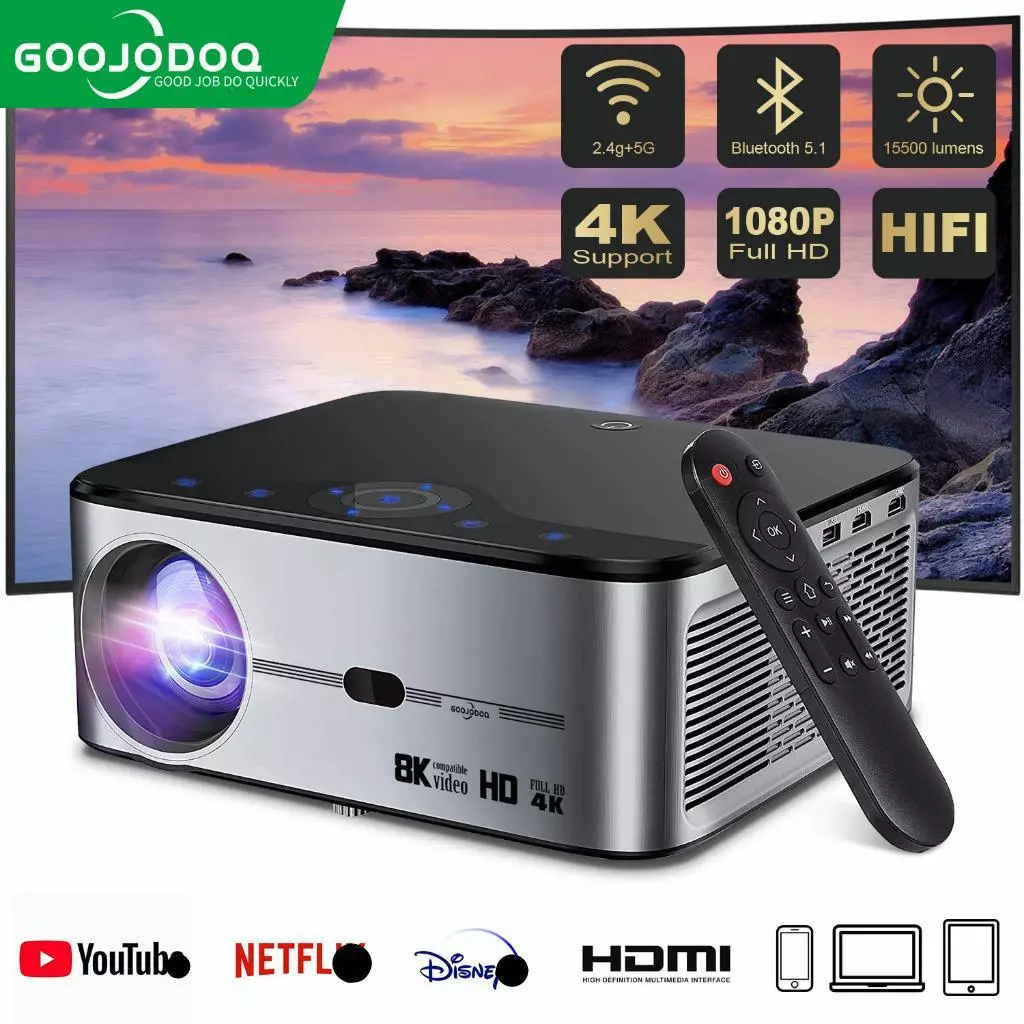 GOOJODOQ Proyektor Profesional Android 4k Wifi Full Hd 1080p 15500lm Suporta Android Sincronizando a Tela do Smartphone Home Theater Projetor Office Proyektor