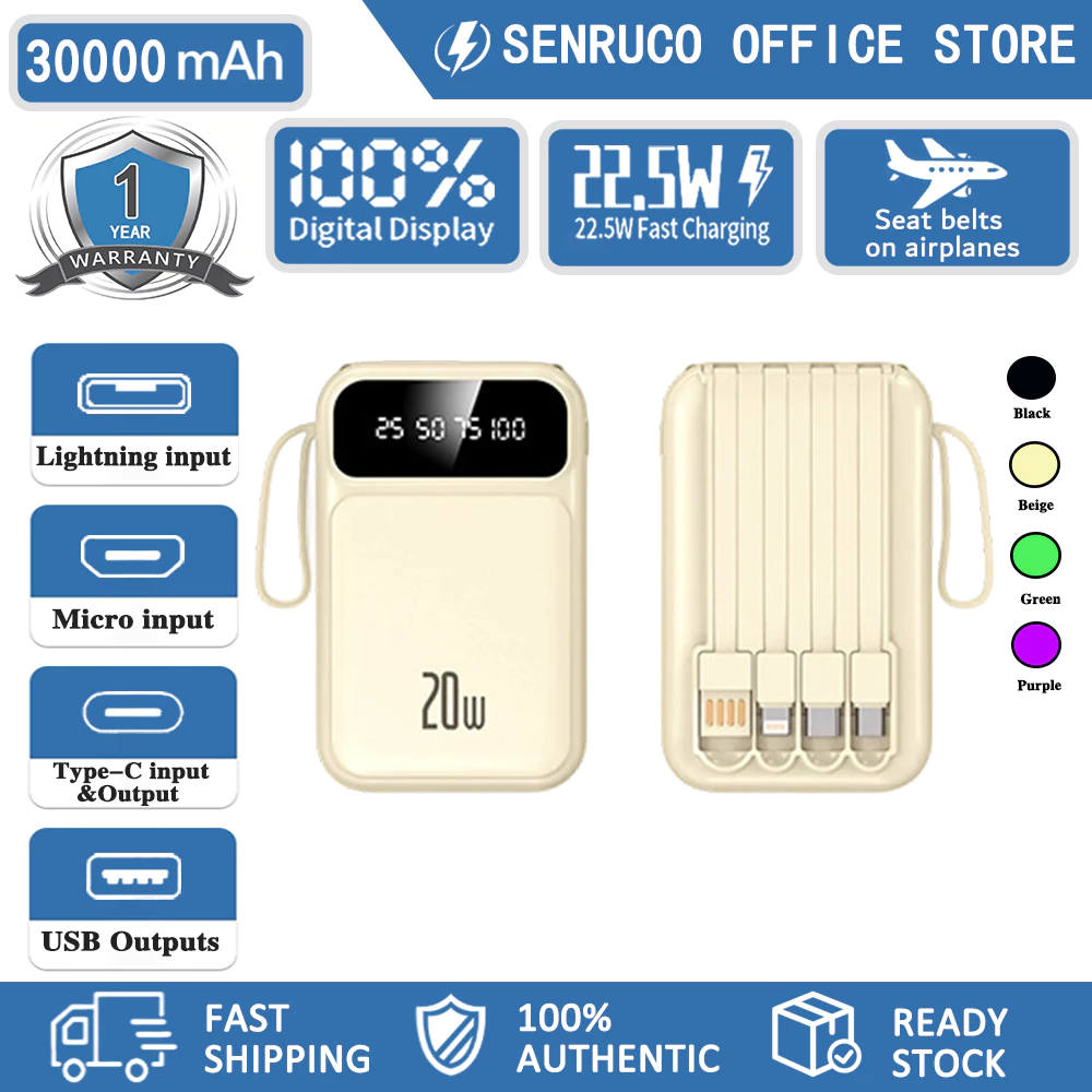 PowerBank 30000mAh Fast Charging Bisa untuk Semua Lightweight Gadget Kabel Type C, Micro, iPhone