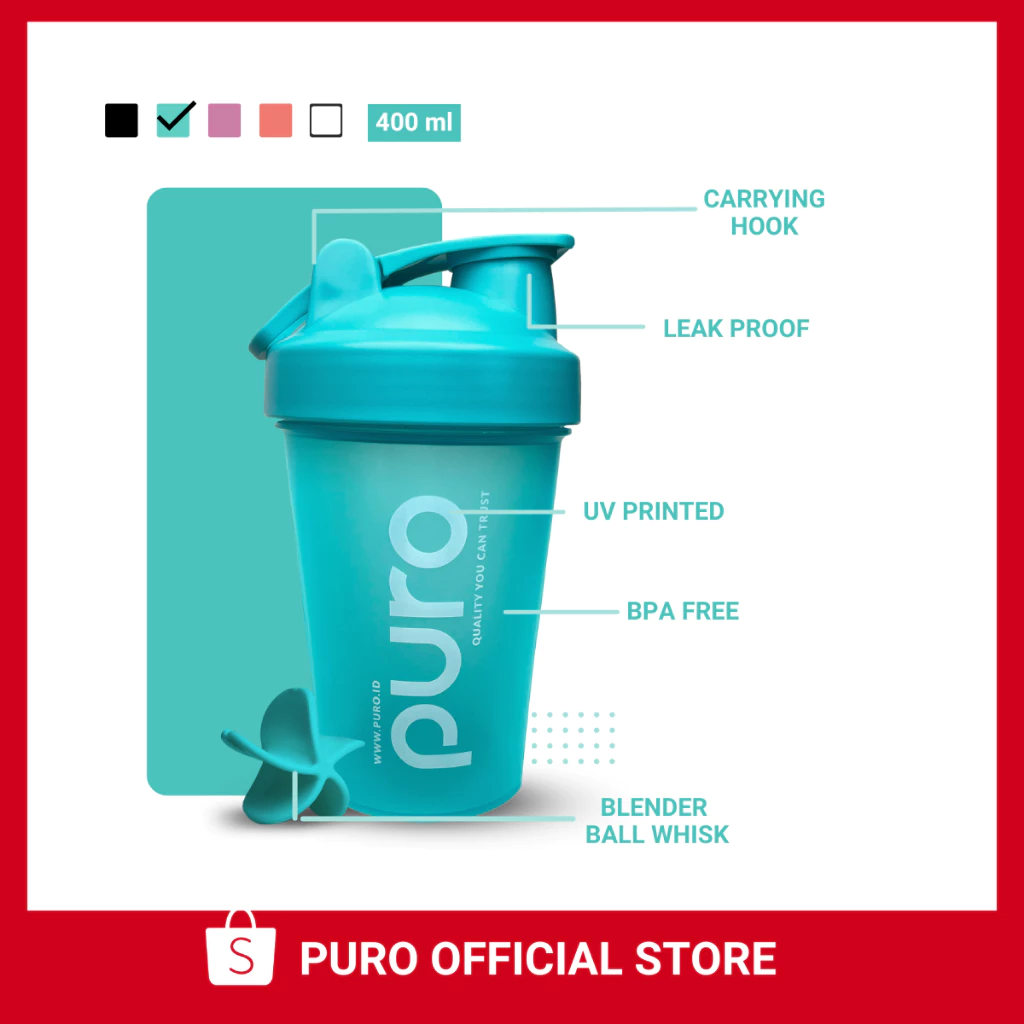 Shaker Botol Minum 400ml untuk Protein & Workout! PURO