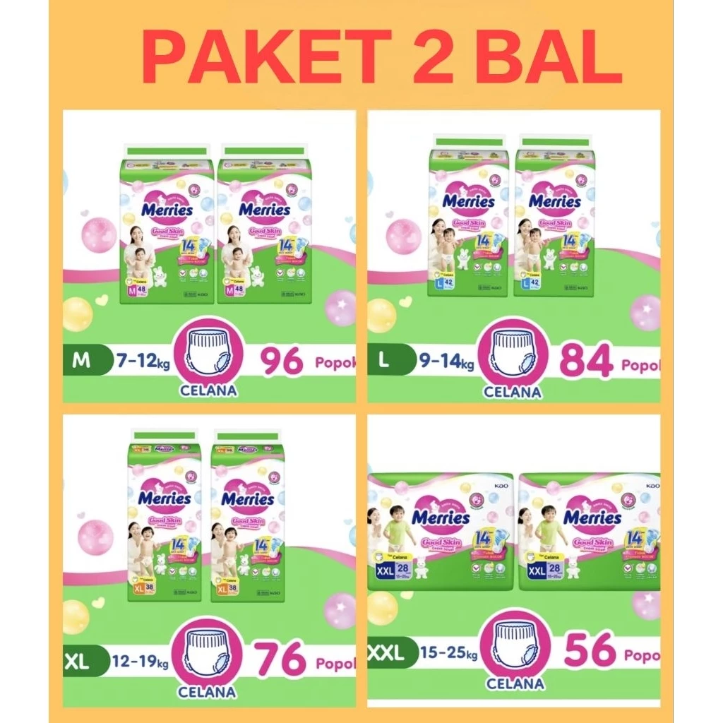 Merries Good Skin Pants Popok M48 L42 XL38 XXL28 PAKET 2 BAL