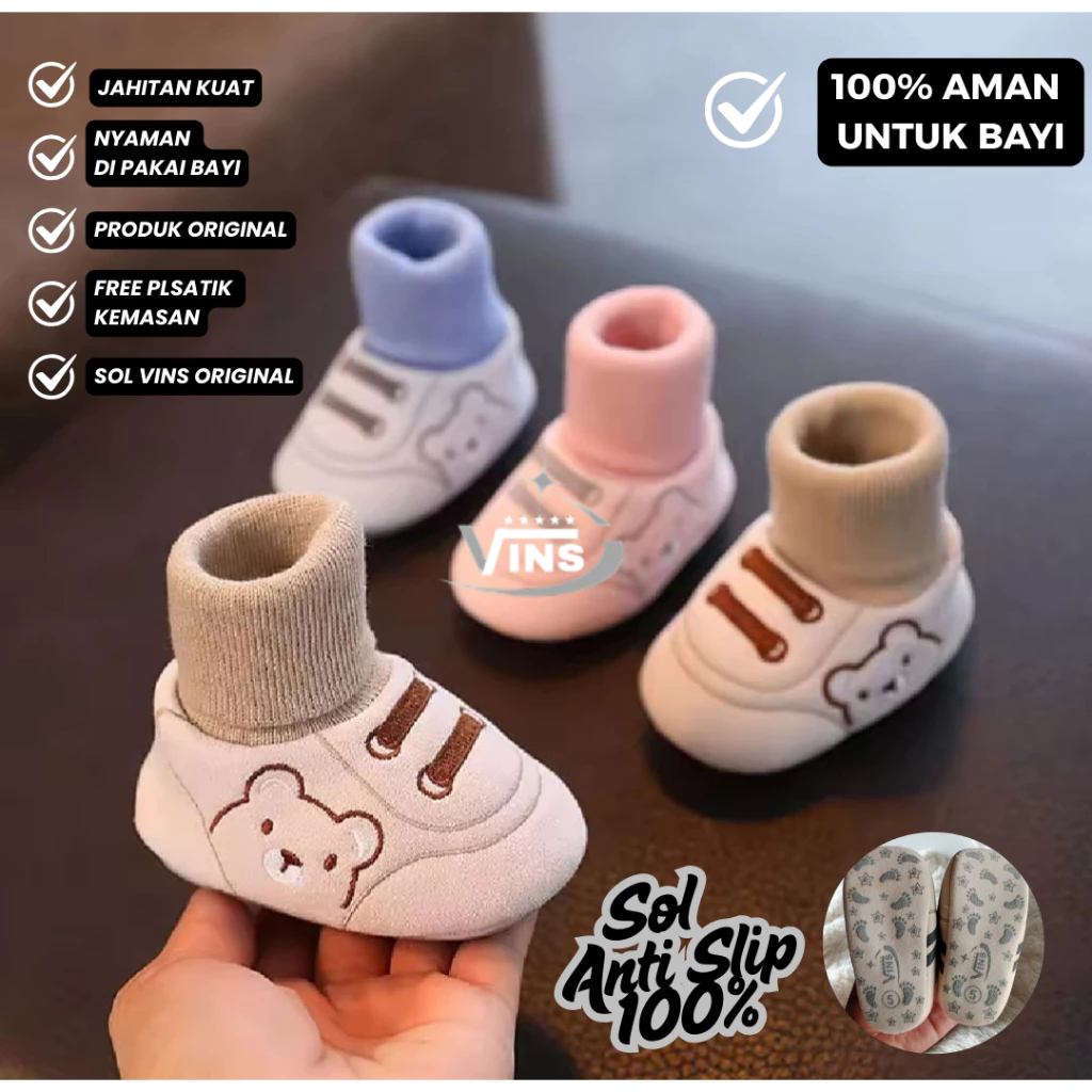 Sepatu Bayi 0-12 Bulan Kaos Kaos Kaki Karakter Bear, Murah Berkualitas