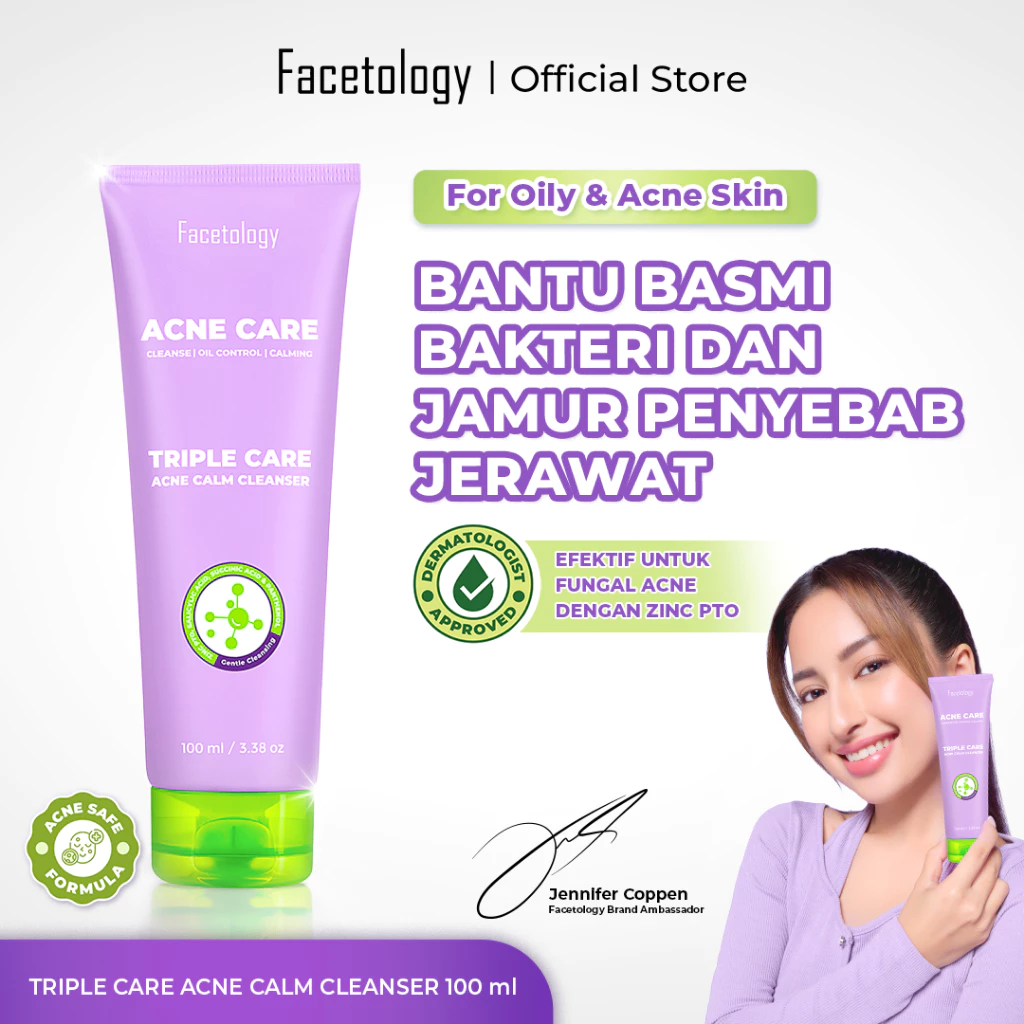 Facetology Triple Care Acne Calm Cleanser 100ml | sabun cuci muka berjerawat Facial Wash Facial Cleanser Low PH ZnPto Salicylic Acid Pria Wanita Pembersih Wajah