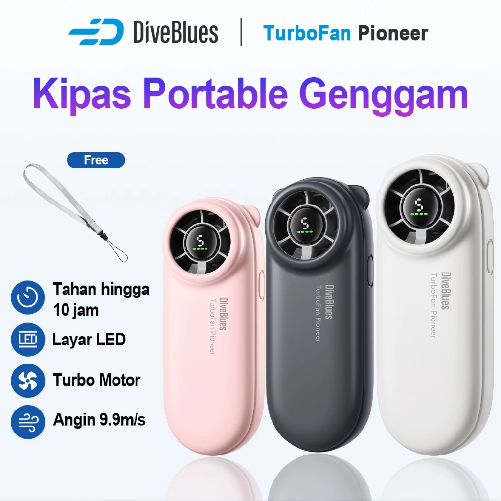 Diveblues Kipas Angin Portable 5 Speed digital display adjustable High-speed 19500RPM Kipas Genggam