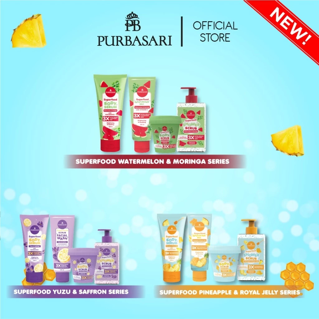 Purbasari Superfood Series Set Body Serum Shower Scrub Body Scrub Exfoliating Gel