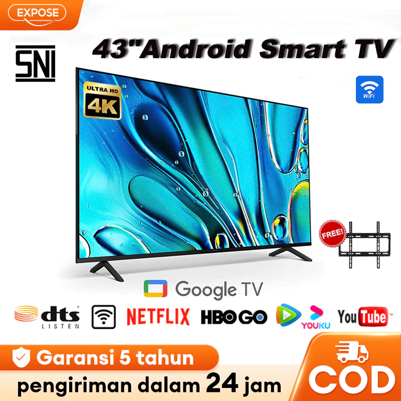 TV android 43 inch smart tv 43 Inch 4K Android TVWith Youtube/Google/Netflix/WIFI 5 Tahun Garansi