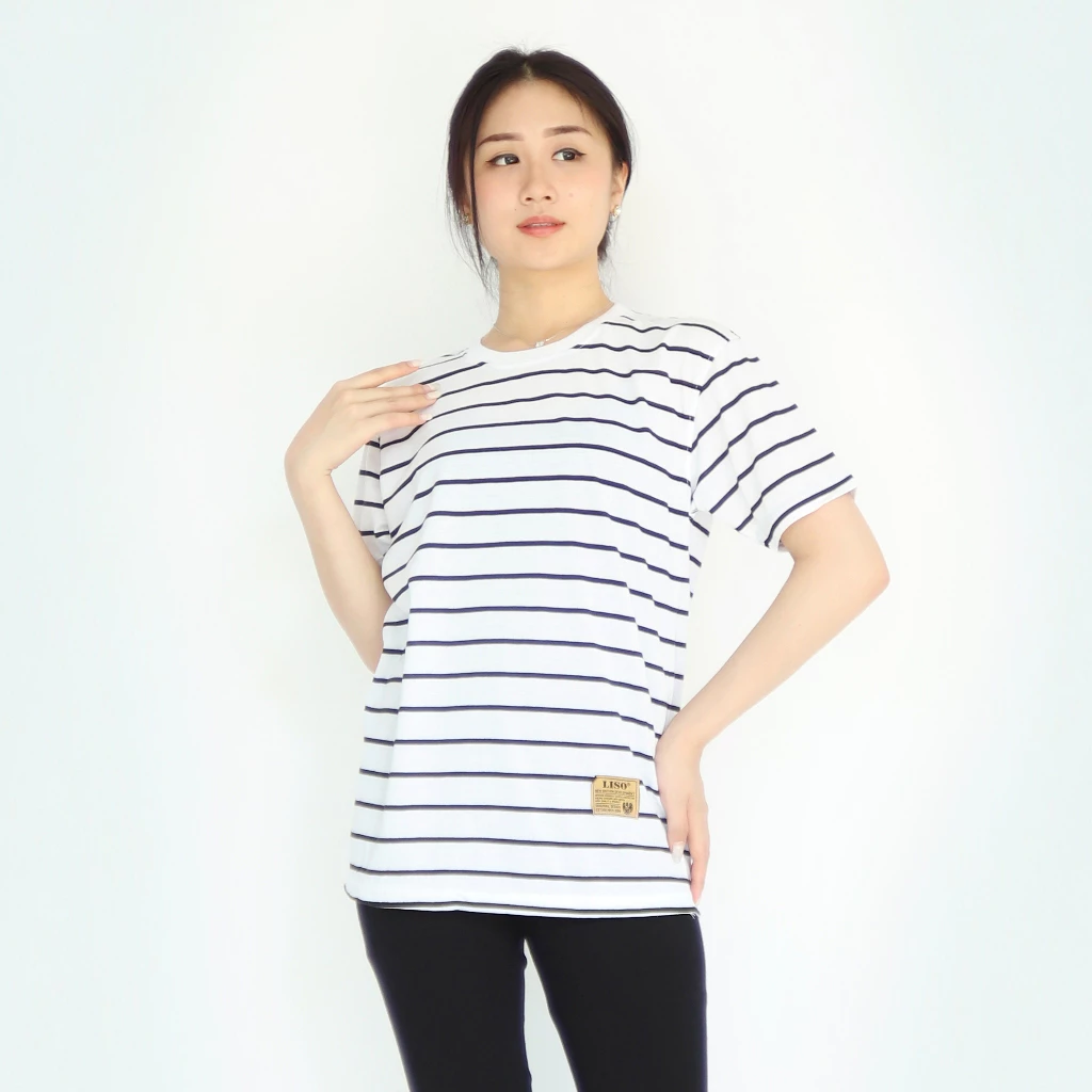 Dailystyle T-shirt wanita Katun stripe garis belang belang | kaos salur kerah bulat cewek