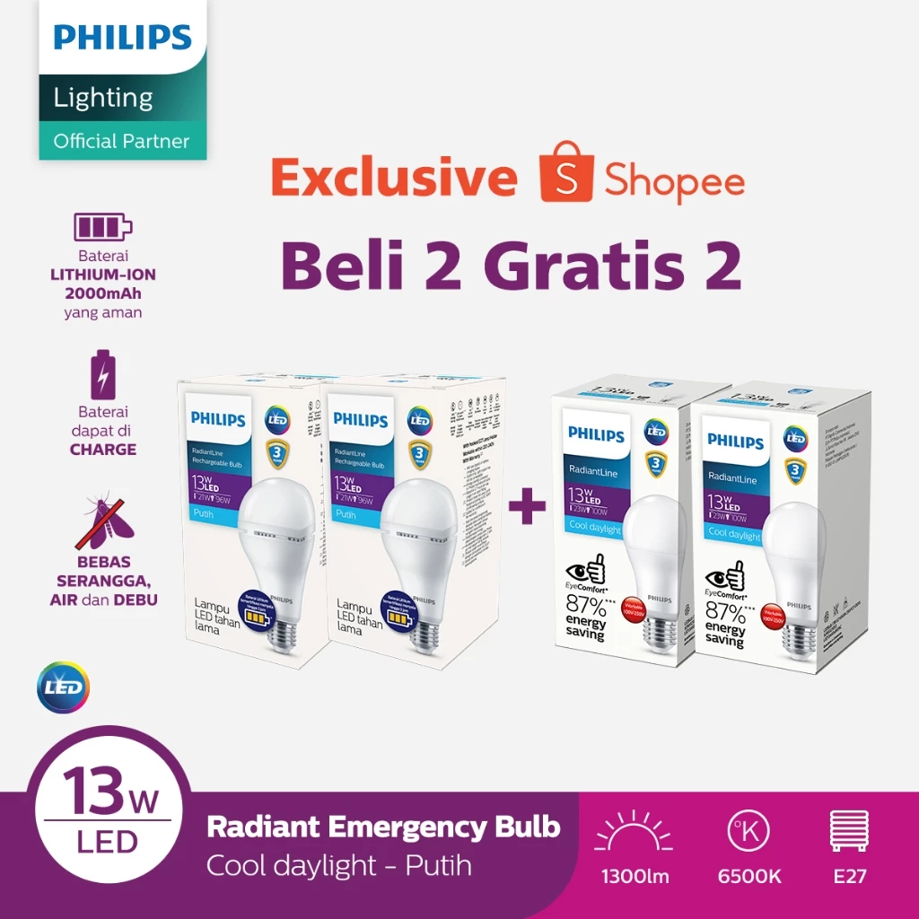 Philips RadiantLine Emergency Rechargeable LEDBulb 9W / 13W 6500K