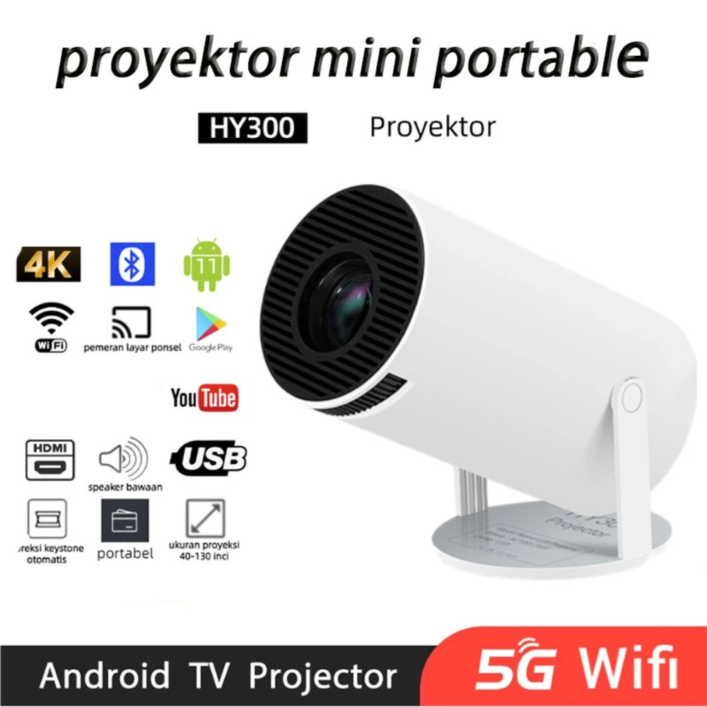 Proyektor Mini Android Portable Smart Projector/LCD TV 120 Lumens wifi Bluetooth Ultra HD Minimalis dan Multifungsi 4K 720P not Smoon 300 HY320