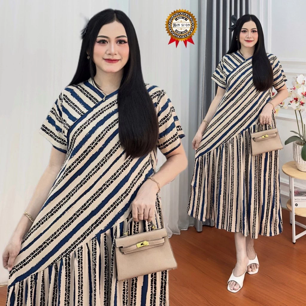 Binsion - Daster Mira Daster Wanita Rayon Grade A Premium Resleting Depan Busui Motif Salur