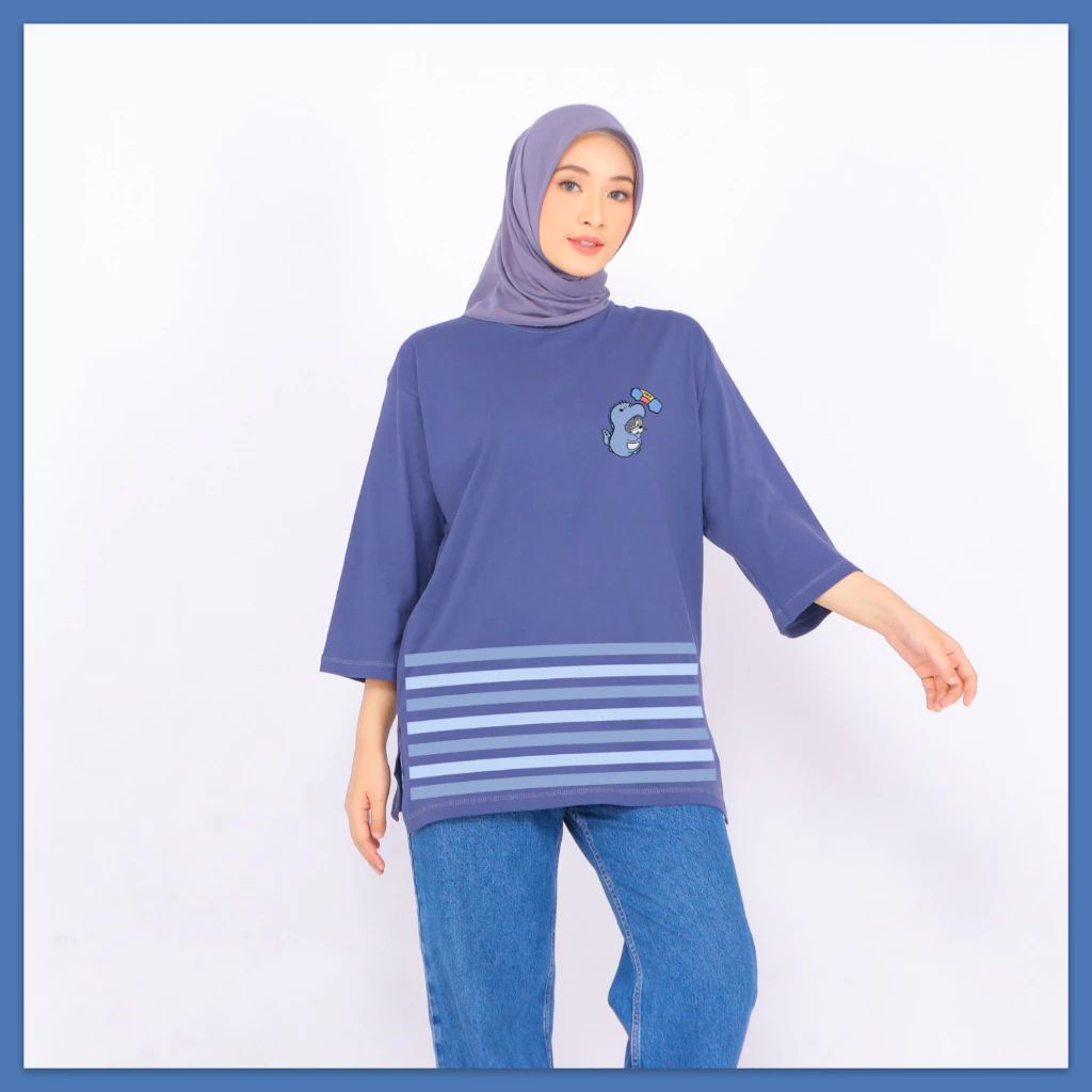 KAOS OVERSIZE lengan 7/8 Bahan Cotton Combed 24s Print DTF MOTIF SALUR edisi TOM DINO