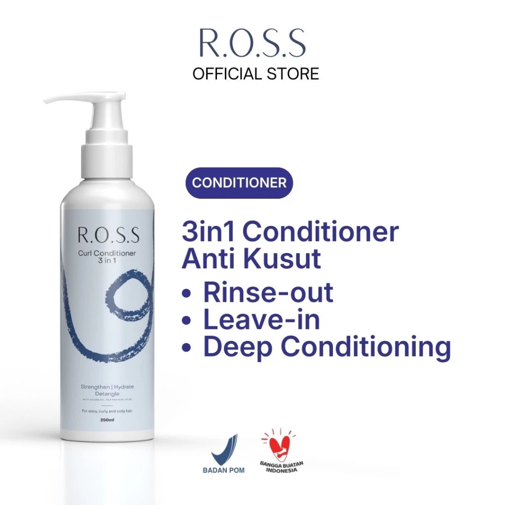 R.O.S.S 3in1 Curl Conditioner 250mL - Conditioner Anti Kusut dan Silicone-Free Cocok Untuk Low Porosity