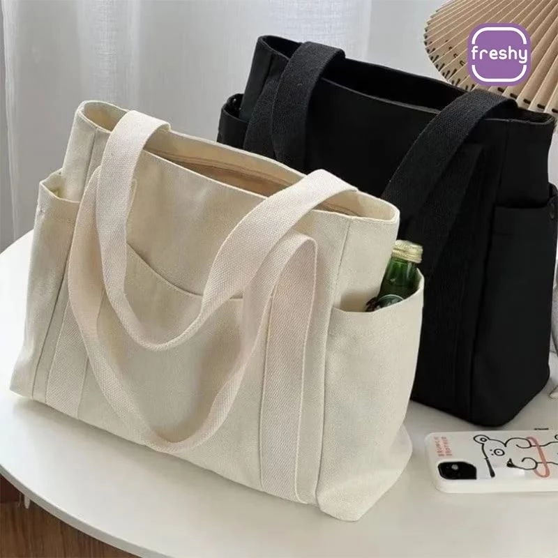 College Totebag Kanvas Untuk Kerja Pakai Resleting