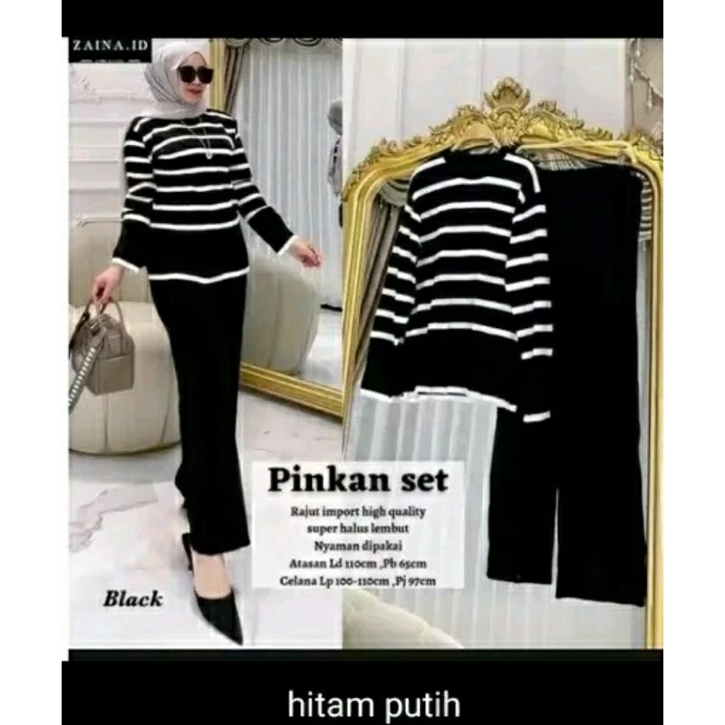 Atasan rajut wanita setelan wanita one set pinkan motip garis garis