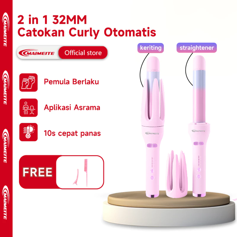 MAIMEITE Catokan Rambut Keriting Keramik Otomatis 2in1 32MM Hair Straightener - Curly Styler New Desain Elegant