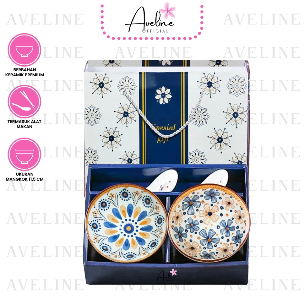 AVELINE Mangkok Set Hampers Premium Peralatan Makan Porselen Souvenir