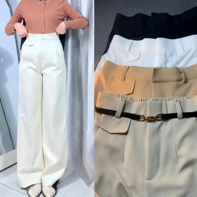 Oro Pants Celana Kulot Highwaist Loose Pants Trousers - Celana Kulot Wanita Anti Kusut Knit Premium