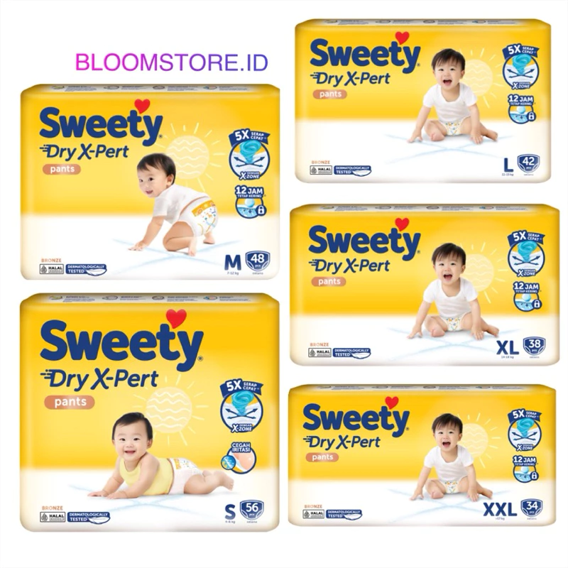 SWEETY Bronze Super Jumbo Pant Pants Popok Celana Sekali Pakai Diaper Diapers Baby Bayi Anak Ukuran Besar S56 S 56 M48 M 48 L42 L 42 XL38 XL 38 XXL34 XXL 34 Extra Dry Xzone X-Zone X Zone Ekstra Kering Kuning Grosir Murah Termurah Promo