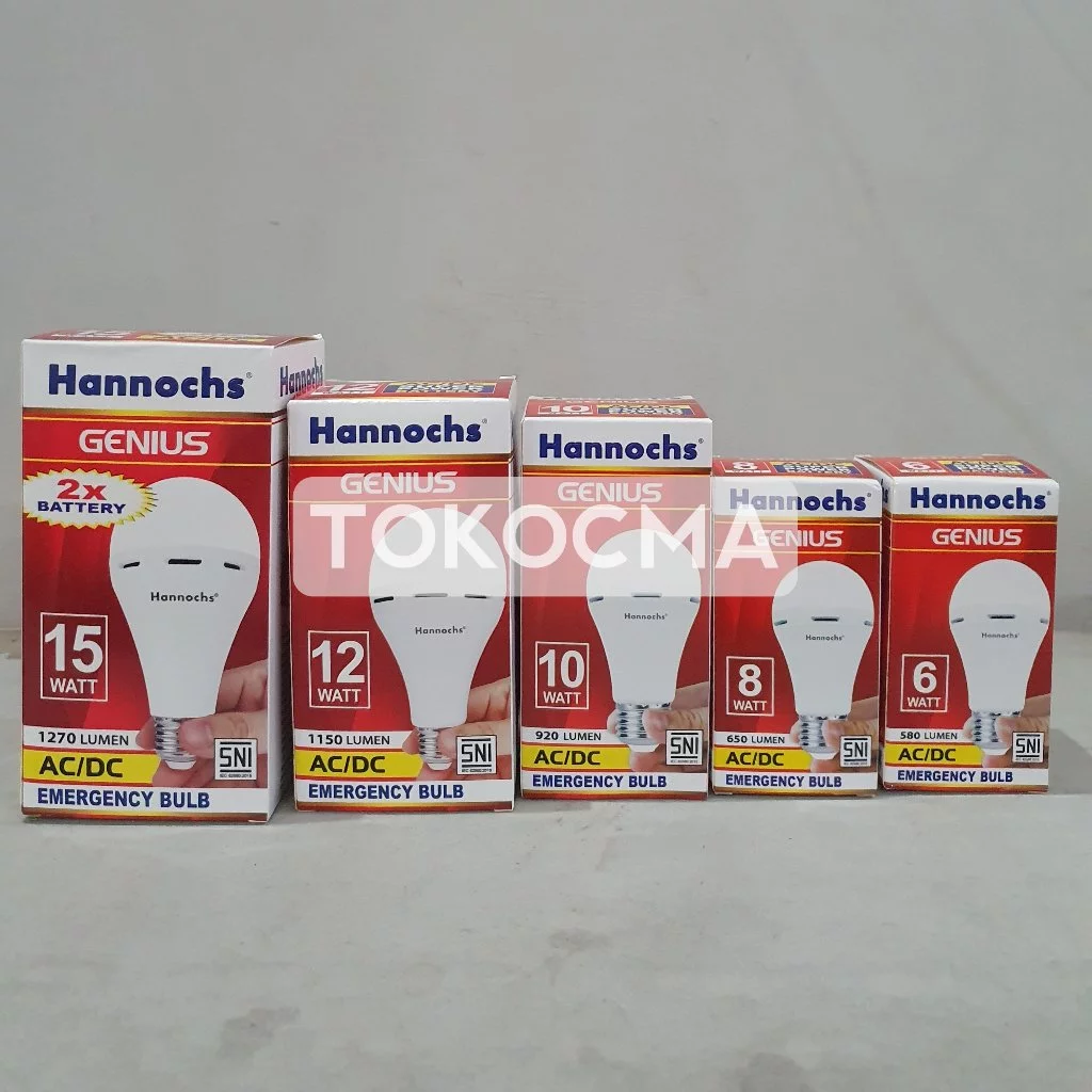 Lampu Bohlam Emergency LED AC/DC Genius 6w,8w,10w,12w,15w Hannochs