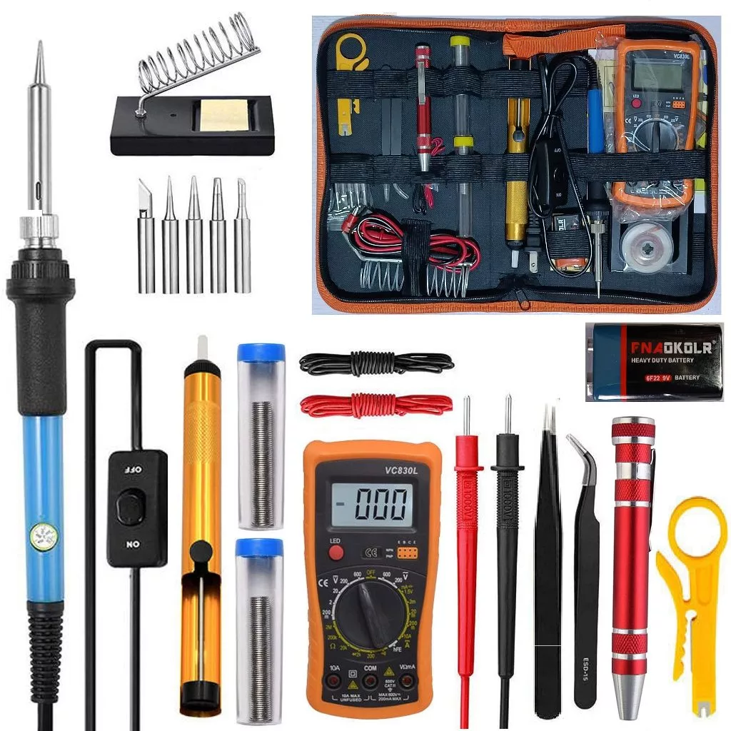 Set Solder Listrik Lengkap Dengan Multimeter Iron Tool Kit 220V 60W Set Besi Elektronik Kit Besi Elektronik 200-450C Paket Penyedot Penghisap Timah Set Kit