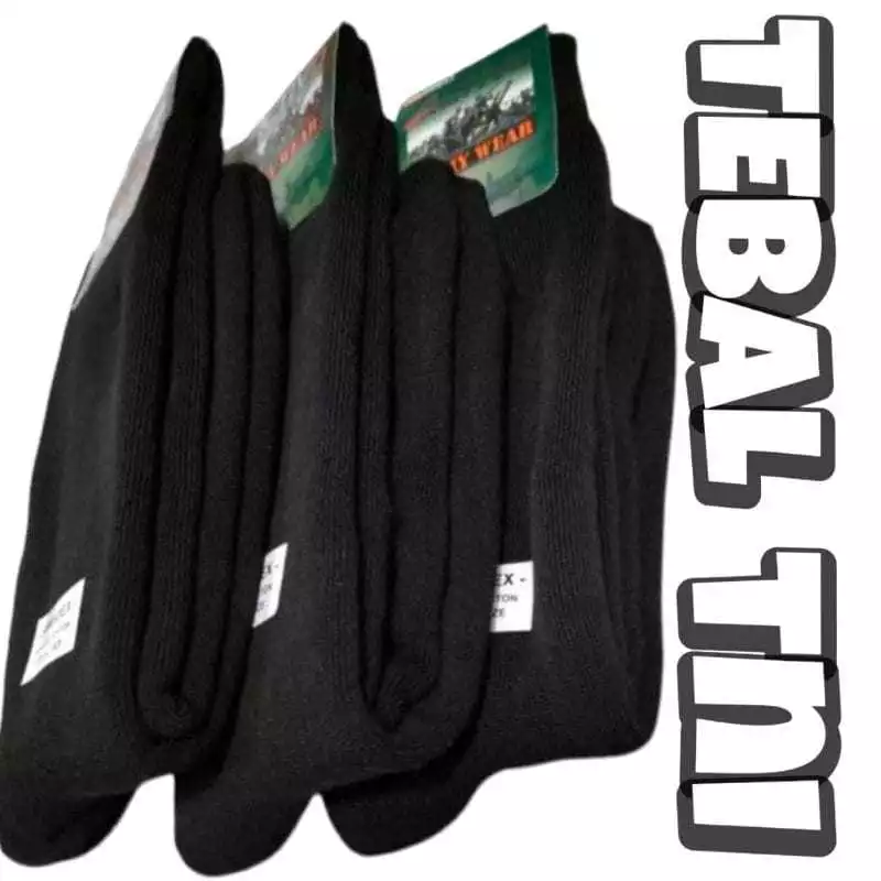 Super Tebal 3 Pasang Kaos Kaki PDL TNI POLRI SECURITY Panjang Hitam Polos Outdoor Dewasa Lembut Pria