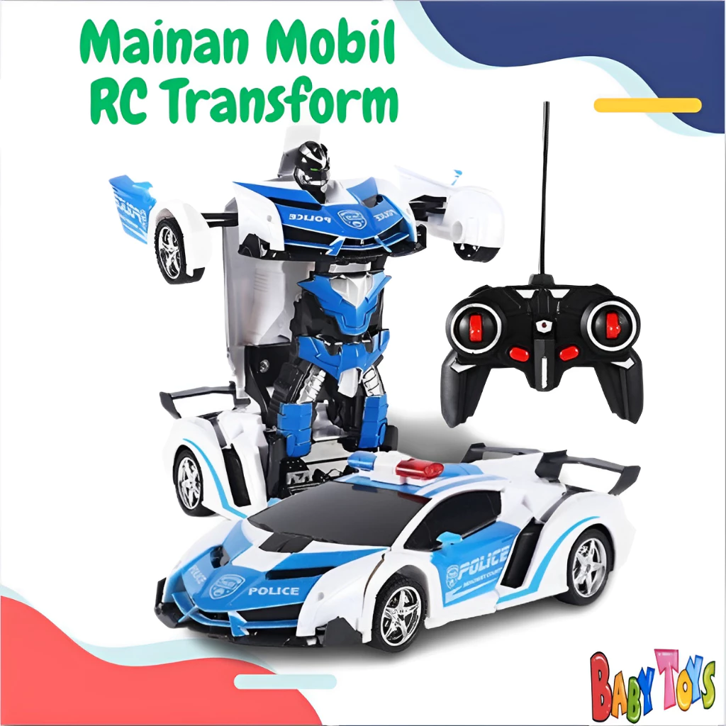 BabyToys Mainan Anak Mobil Remote Control Polisi Dapat Berubah Jadi Robot