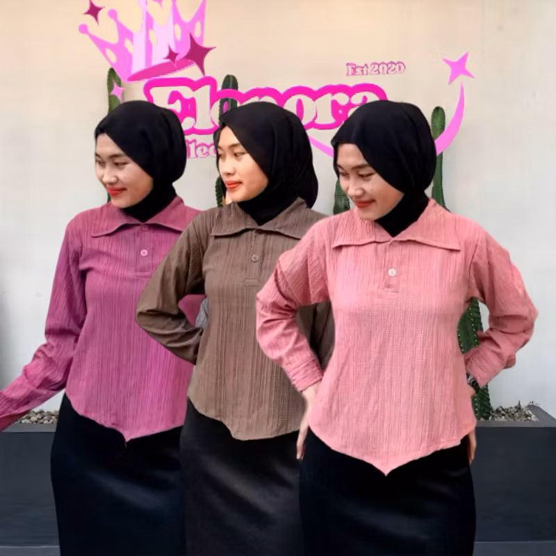 ♥️Elenora♥️Kemeja Polo Lady Crush Two Button Karet Belakang Model Baru