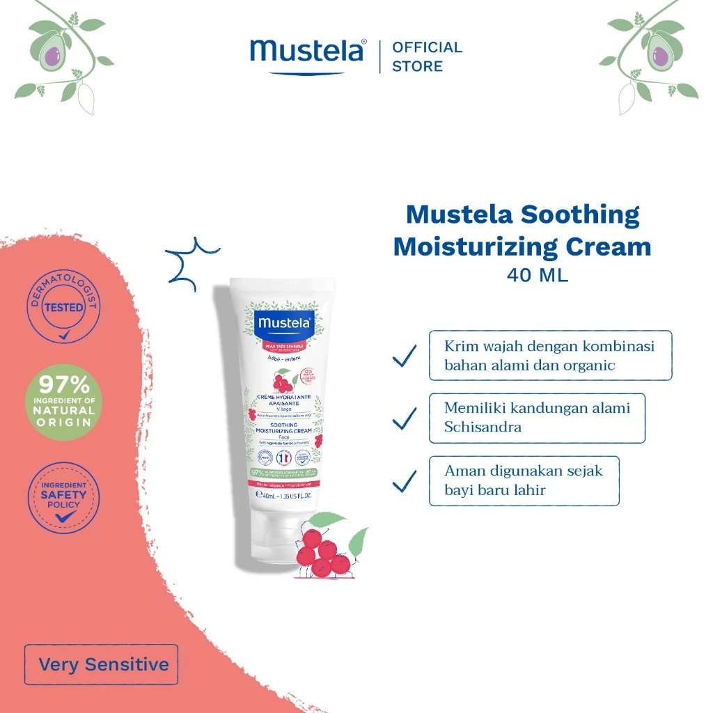 Mustela Moisturizing Cream 40 ml - Krim Wajah Bayi Kulit Sensitif