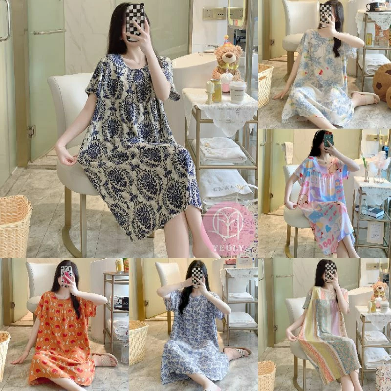 Yeoly Daster Rayon Wanita | Daster Tidur Wanita | Daster Wanita Lengan Pendek