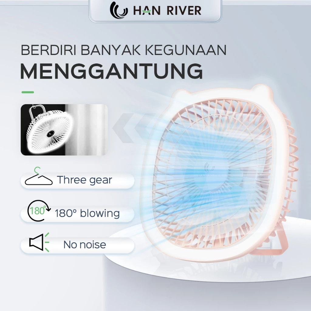 HAN RIVER Kipas Angin/Kipas Mini Portable Tahan Lama/Lampu LED