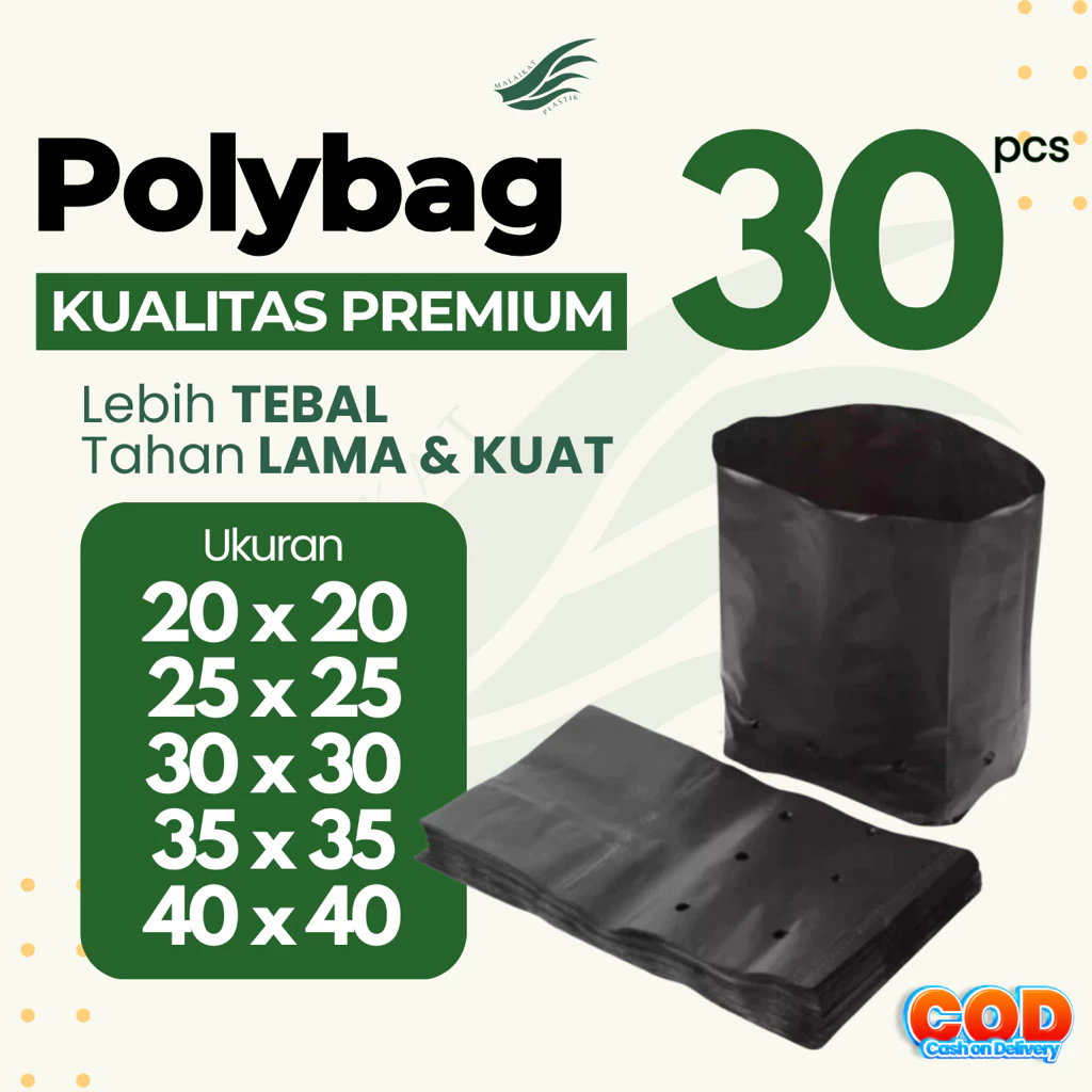 Polybag Paket 30 pcs 20x20 25x25 30x30 35x35 40x40 50x50 Hitam Tebal untuk Tanaman
