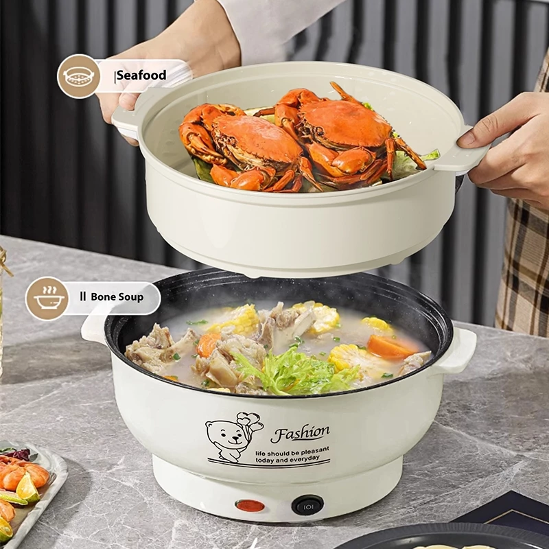 Panci Listrik Multifungsi Anti Lengket Free Kukusan / Steamer Lapis Keramik Teflon Cooking Pot Serbaguna