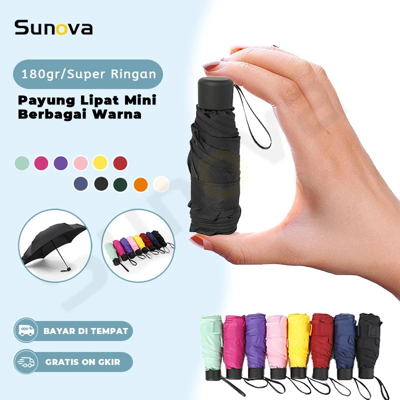 Sunova 180g Payung Lipat Mini Matahari Payung Five Fold Payung Perjalanan Tahan Air Portabel