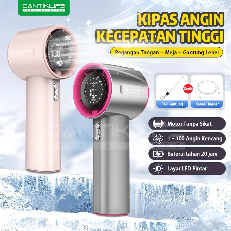 Kipas Angin Genggam Portabel Turbo – 100 Level, Angin Kencang, Super Sunyi, Bisa Diisi Ulang Type-C, Kipas Mini Tangan untuk Rumah, Kantor, Perjalanan