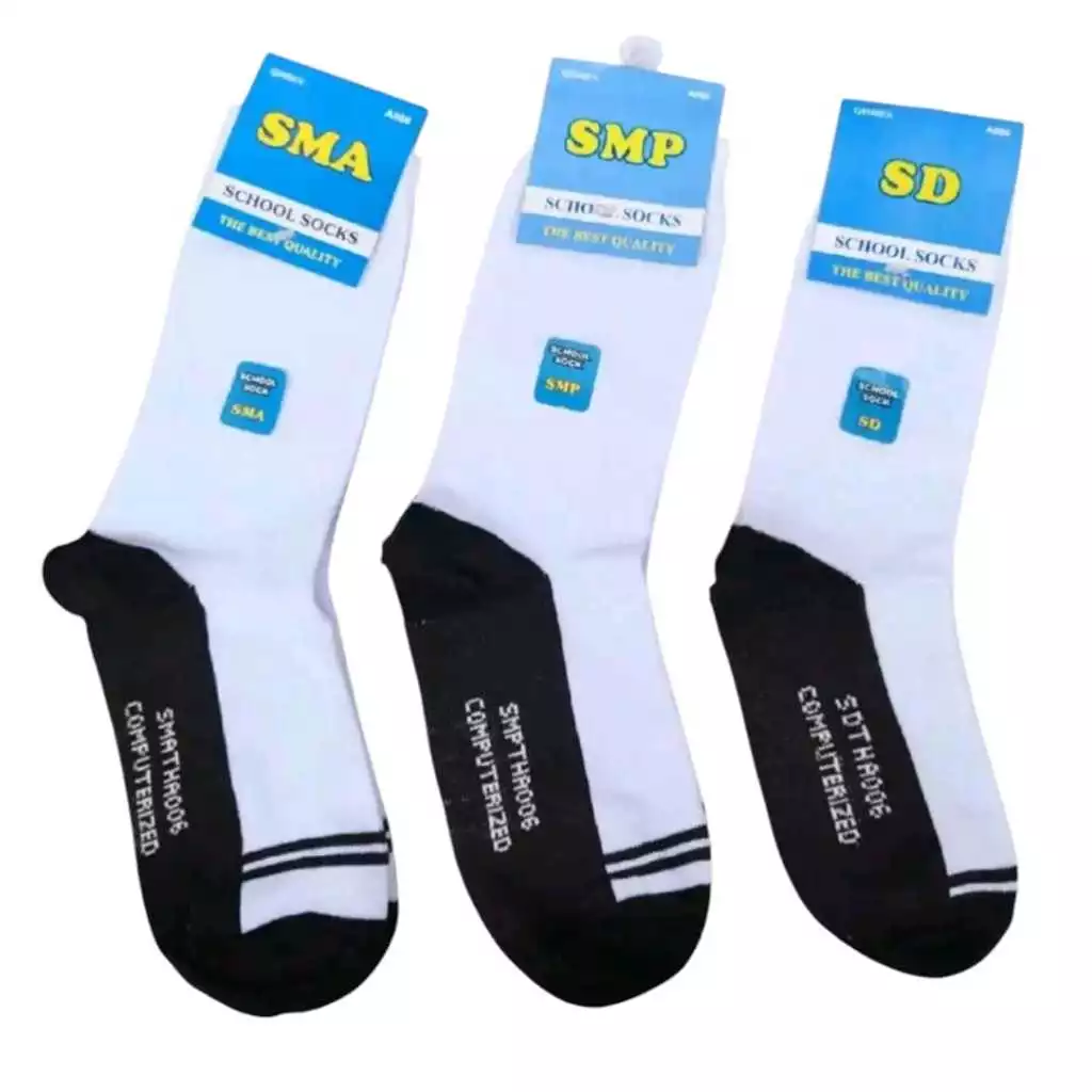 3PASANG KAOS KAKI PUTIH TELAPAK HITAM PANJANG UKURAN SD SMP DAN SMA