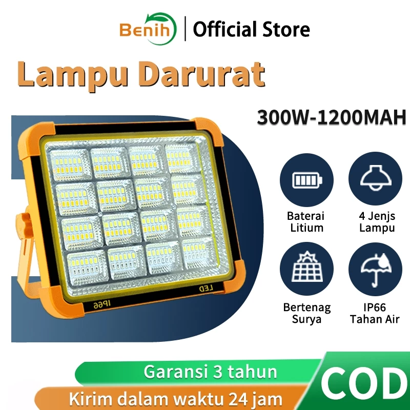 Benih 300w Lampu Tenaga Surya Garansi 3 tahun Lampu LED Solar Emergency 100% Asli Power Sel Surya Lampu Panel