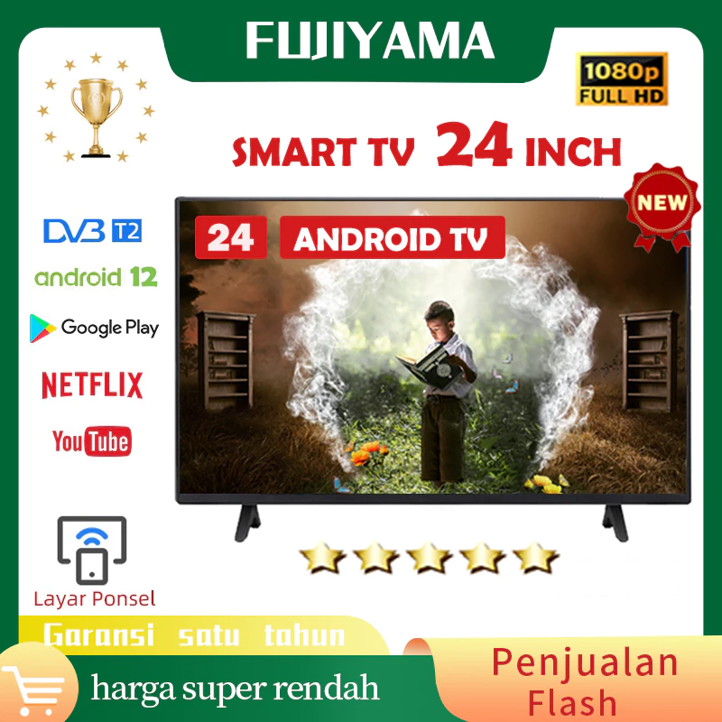 Terkini Smart TV 24/25/27/30/32 Inch TV Android 32 Inch Full HD 1080P TV LED Digital Murah Televisi- Android 12.0/Netflix/YouTube/WiFi/HDMI/USB/Google Play