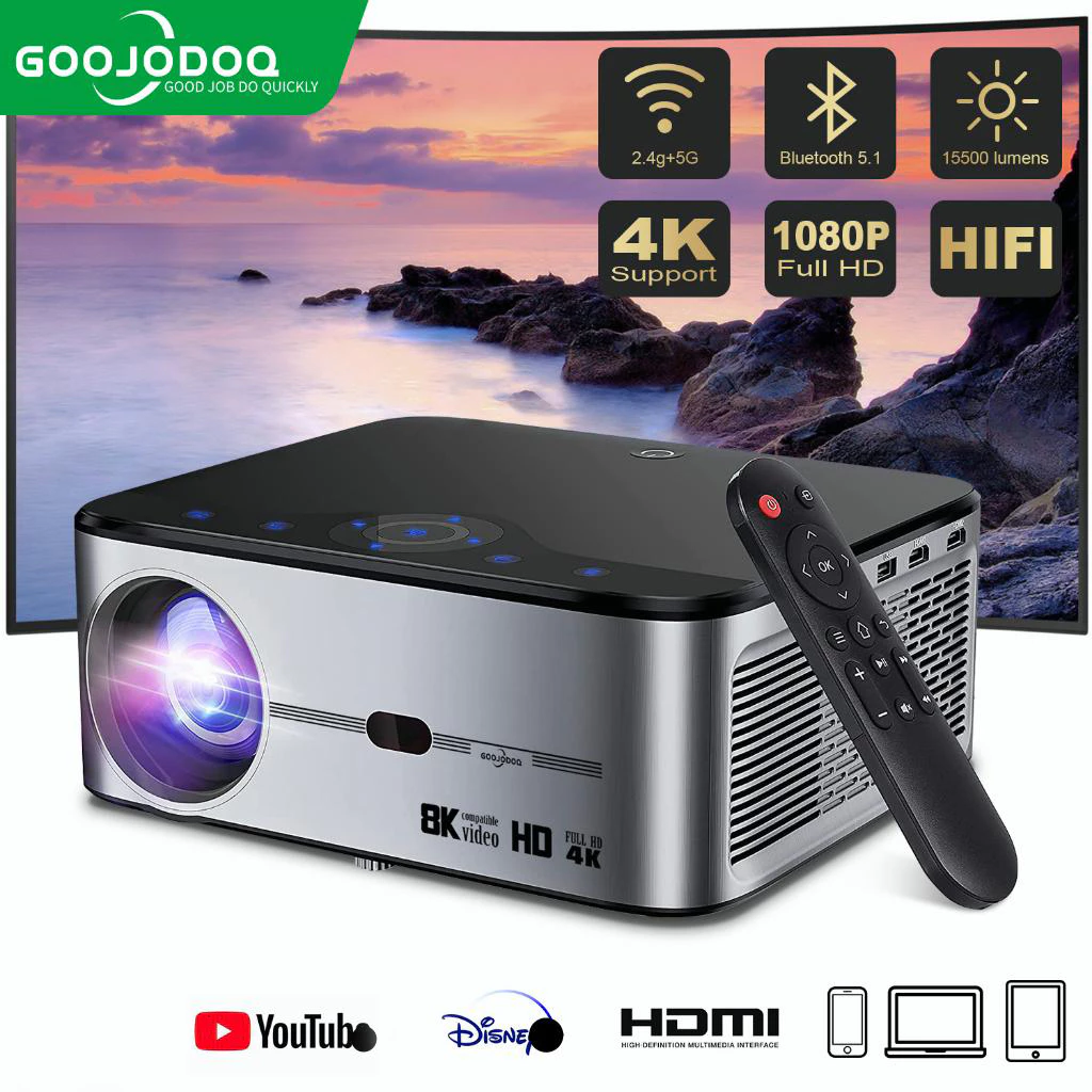GOOJODOQ Proyektor Profesional Android 4k Wifi Full Hd 1080p 15500lm Suporta Android Sincronizando a Tela do Smartphone Home Theater Projetor Office Proyektor