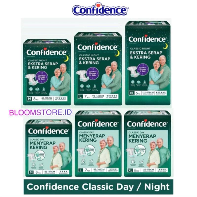 CONFIDENCE Popok Perekat Dewasa Adult Tape Diaper Diapers Classic Day Night Nite Klasik Orang Tua Taped Tapped M L XL 6 7 8 M8 L7 XL6 Murah Asli Termurah Original Berbaring Nenek Kakek Orangtua Siang Malam Serap Ekstra Kering Extra