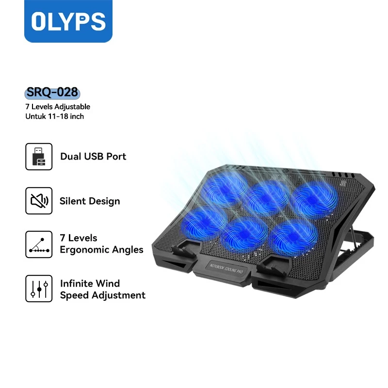 OLYPS Cooling Pad Laptop Gaming 6 Core Fan Kipas Laptop 2200±10% RPM With Digital Display