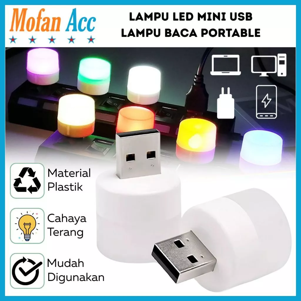 Lampu LED Mini USB Portable Night Light Aesthetic Travel Lampu Tidur Baca Belajar Emergency Unik