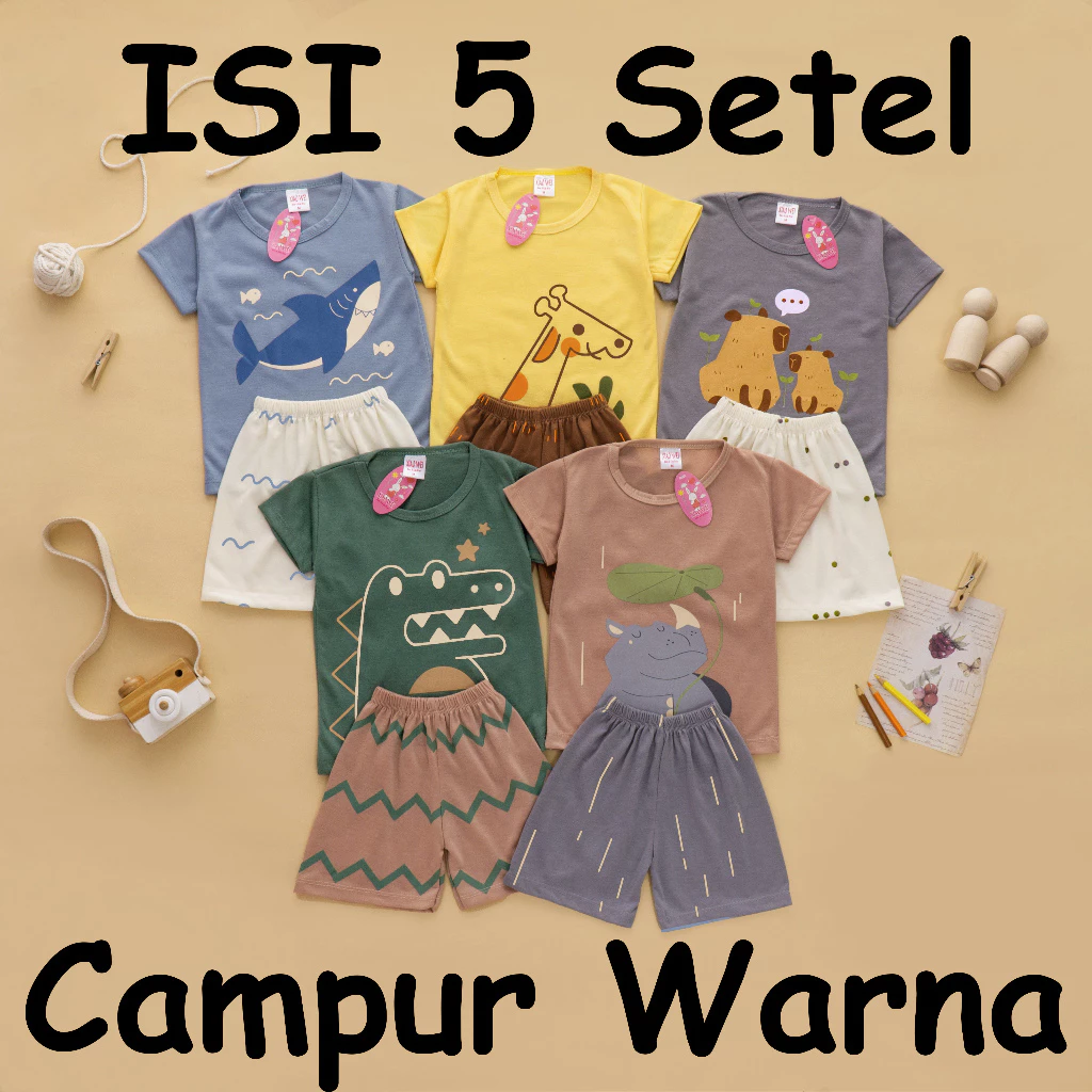 Isi 5 Setel Setelan Anak Bayi Laki Laki Outline Cartoon Series