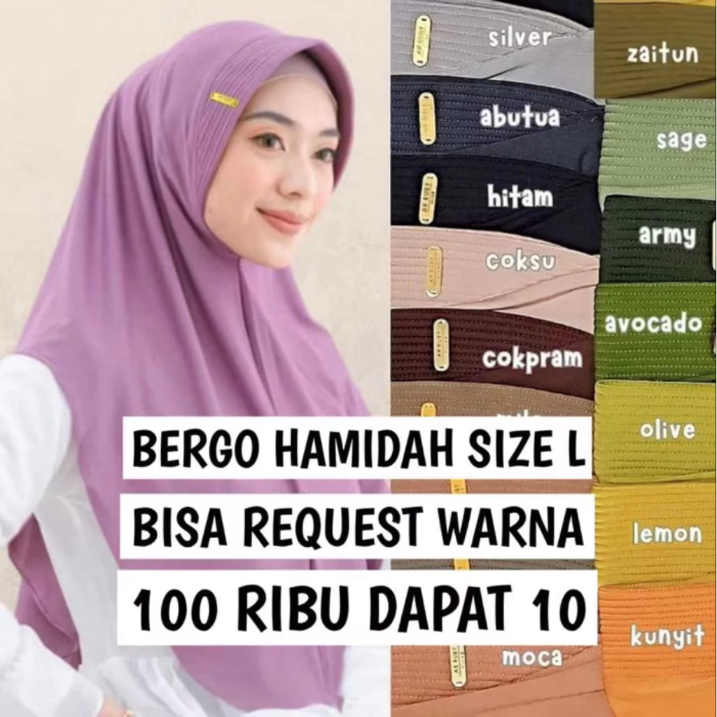(100RB DAPAT 10PCS) HIJAB BERGO HAMIDAH SIZE L MENUTUP DADA LABEL AKRILIK JILBAB INSTAN JERSEY PREMIUM