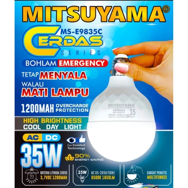 Bohlam Emergency CERDAS Mitsuyama series 25-35 watt+ fitting gantung