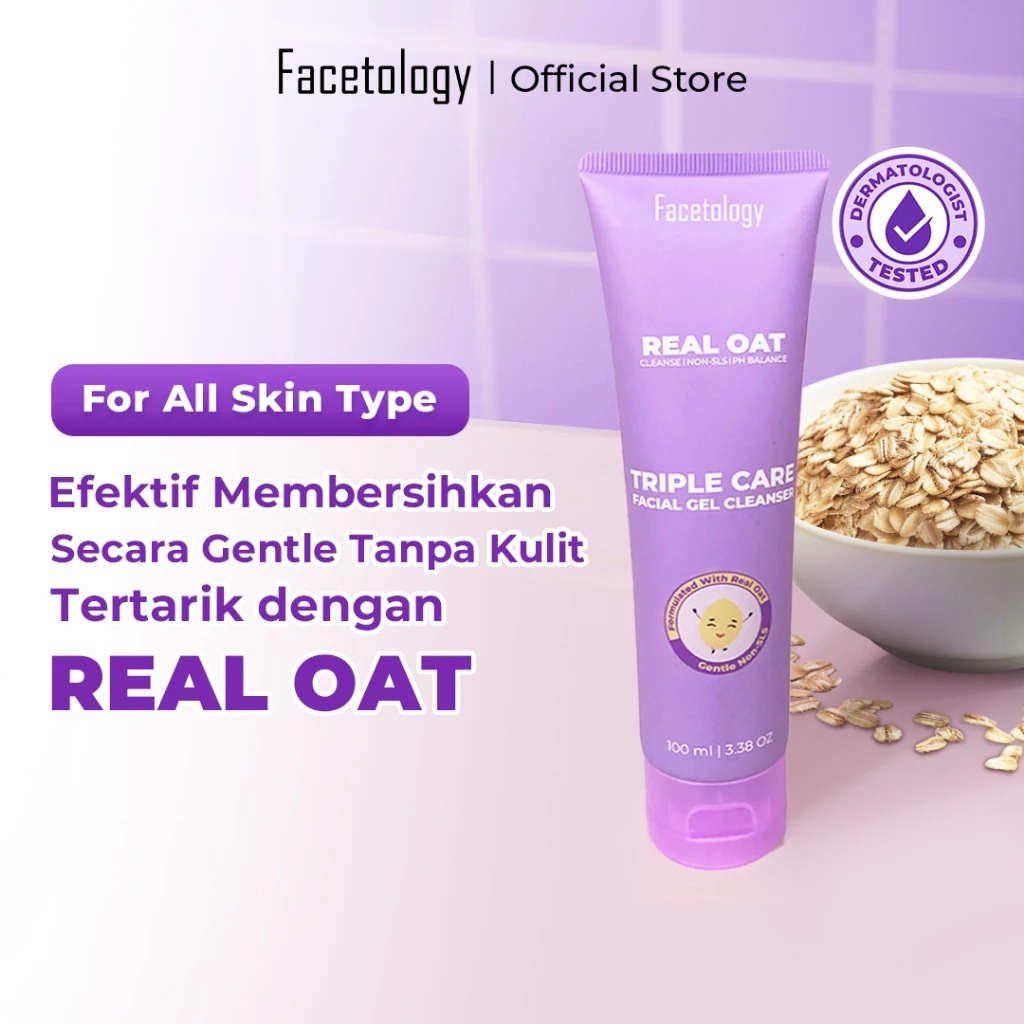Facetology Triple Care Facial Gel Cleanser Sabun Cuci Muka Gentle Low PH Oat Senstive skin All skin Types acne