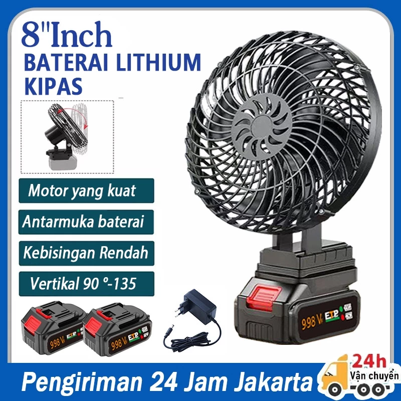 CHIC 8 inci Kipas baterai lithium nirkabel 998V Berkemah di Luar Ruangan Portabel Kipas  Portabel Dapat Diisi Ulang Baterai Lithium Kipas Darurat Kipas Portabel Kipas Rumah Nirkabel Baterai Makita Tahan Lama