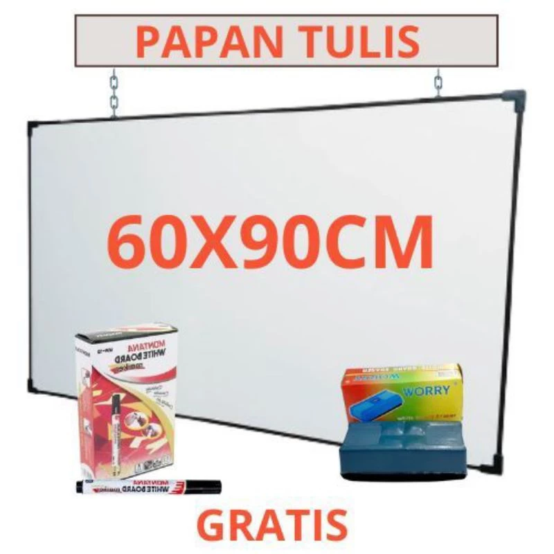 Papan Tulis Whiteboard Bolak Balik Free Penghapus & Spidol 60x90cm