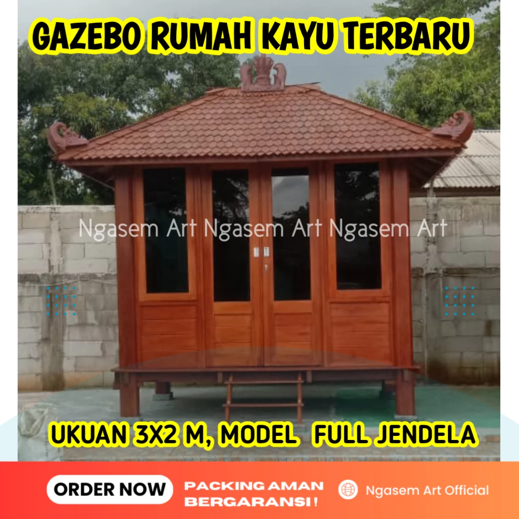 VILLA RUMAH KAYU MODEL FULL JENDELA KELILING l JUAL GASEBO HOMESTAY